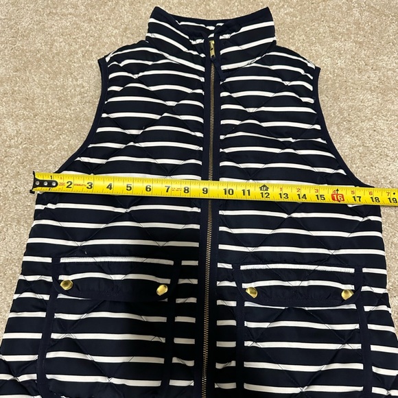 J. Crew Women Small Navy White Quilted Stripe Nautical Feather Down Puffer Vest - Picture 3 of 5